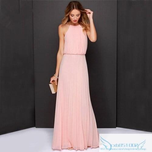 2020 New European And American Fashion Hanging Neck Solid Color Chiffon Sleeveless Dress Irregular Blend Pure Color Dress