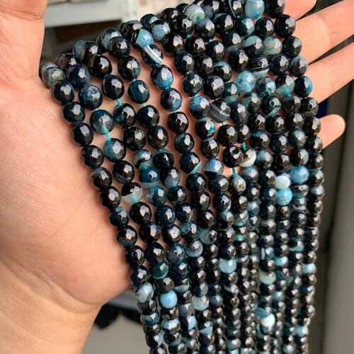 New Arrival 6/8/10/12mm Natural Blue Crystal Agates Beads Faceted Round Loose Spacer Bead For Jewelry Making Bracelet Necklace