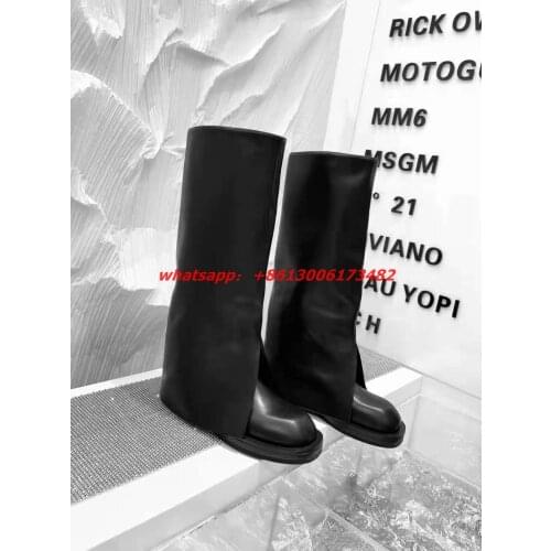 New fall woman black knee high flat heel boots design brand black leather woman Square toe knee high boots flat boots