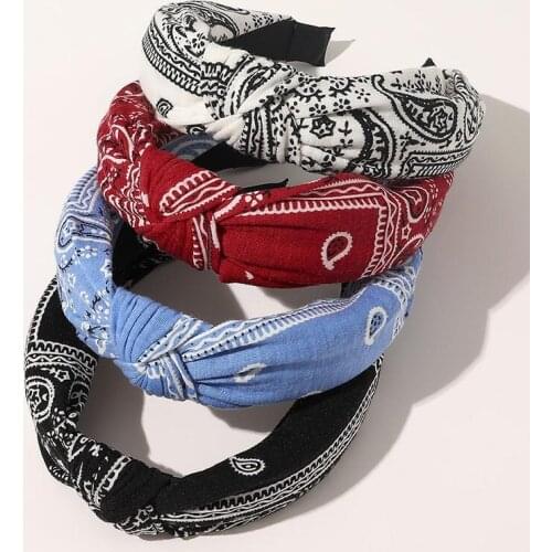 1PC Ethnic Style Fabric Paisley Twist Knot Hoop Wide Headband Hair Band Cashew Hair Accessories Boho Vintage