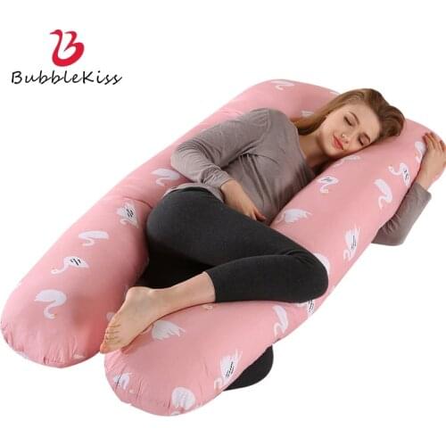 Bubble Kiss Sleep Support Pillow For Pregnant Women Body Cotton Swan Pattern U Shaped Maternity Pillows Pregnancy Side Sleepers