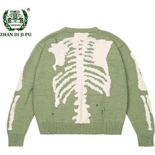 Distressed Hole Skulls Knitted Sweaters Mens Streetwear Hip Hop Oversized Embroidery Sweater Pullovers Couples Fashion Clothes