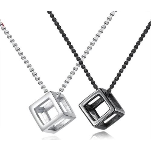 Simple Retro Hollow Pendants Necklace Quartet Rubiks Cube Geometric Necklaces For Men Boy Fashion Trendy Jewelry
