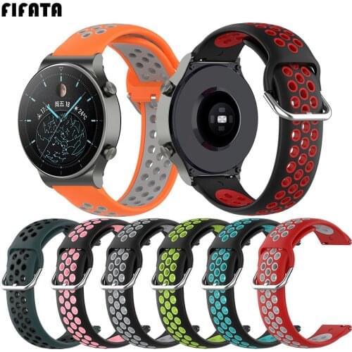 FIFATA 22MM Double Color Silicone Sport Watch Strap For Huawei GT GT 2 46MM/GT 2 Pro/GT 2e/Xiaomi Amazfit GTR 47MM Smart Watch