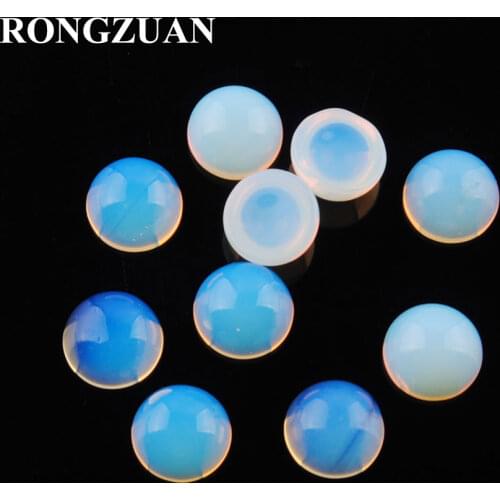 RONGZUAN Semi Precious Stone 6mm Round White Opalite Cabochon CAB Flat Back Beads No Hole For Jewelry Making 20pcs/Lot TU3284