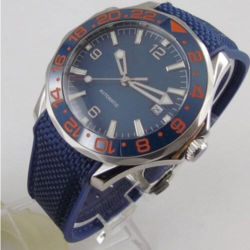 Luxury 41mm Automatic Mechancial Mens Watch Blue Dial Sapphire Glass MIYOTA Movement Rubber Ceramic Bezel Date Function