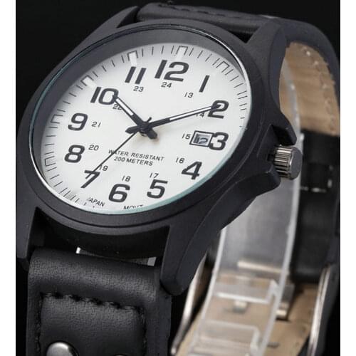 Luxury Men Military Quartz Watch Round Dial Casual Analog Watches Calendar Date Clock PU Leather Strap Wristwatch @17 LX