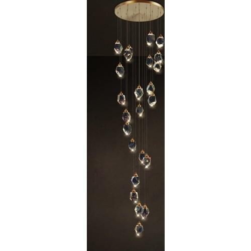 LED Luxury Copper Crystal Stone Golden Lustre Suspension Luminaire Lampen Pendant Lamp.Pendant light For Staircase