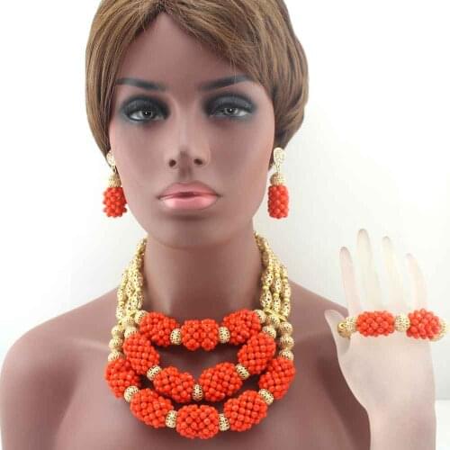 Christmas New Fashion nigerian Wedding Orange beads Jewelry Sets Crystal Beaded Necklace African beads jewelry sets W13687