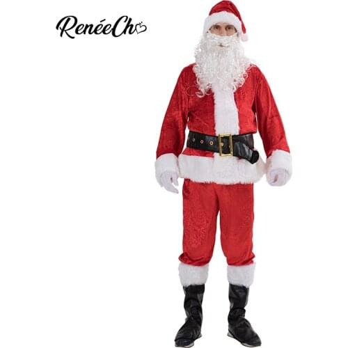 Christmas Costume For Men 2018 New Warm Santa Claus Costumes Adult new year Christmas Clothing outfit 7pcs Santa Suit
