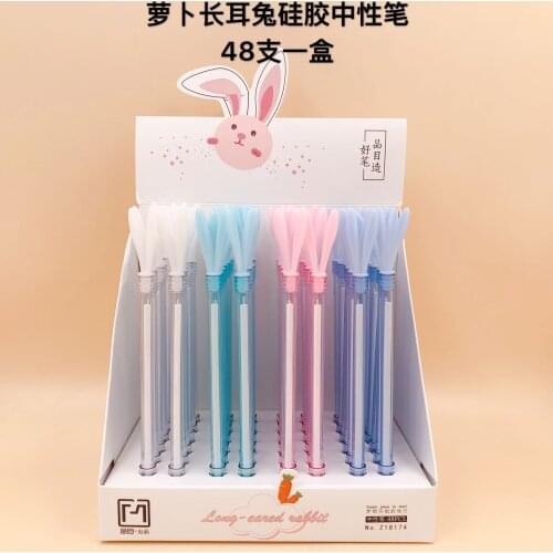 48pcs Creative Stationery Student Pen Long Eared Rabbit Gel Pen Full Needle Black Ink Pen School Supplies Office Supplies 0.5mm