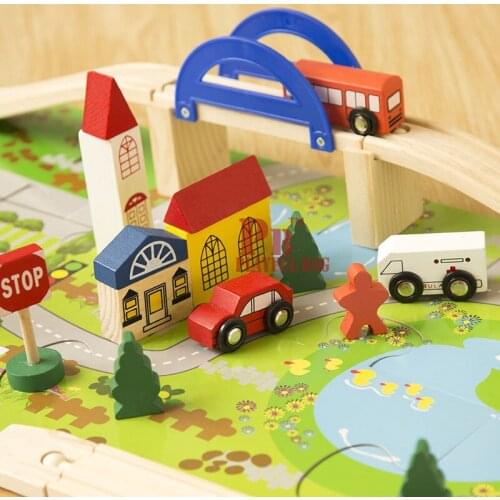 Authentic 40PCS urban rail overpass traffic scene combination wooden toy train track disassembly and assembly