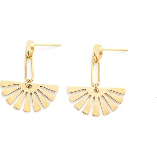 316L Stainless Steel Geometric Dangle Earrings For Women 18K Gold Color Plated Hollow Out Sector Leaf Bohemian Earrings Jewelry