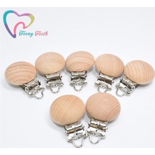 Teeny Teeth 50 pcs Pacifier Clips Round Natural Beech Wood Baby Holder Teether Teething Universal Clip Beech Wood Dummy Cilps