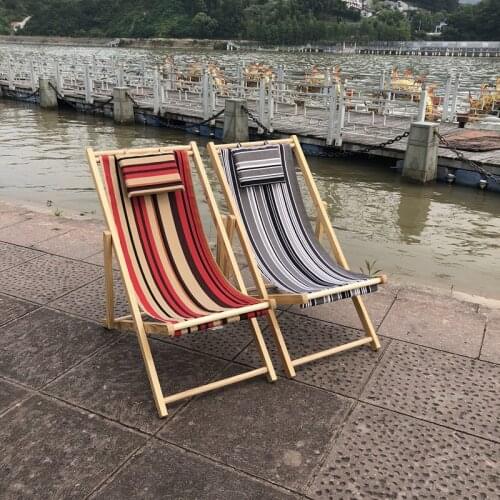 Outdoor Furniture Beach Chair Portable Folding Wooden Recliner Solid Wood Adjustable Height Camping Portable Outdoor Recliner