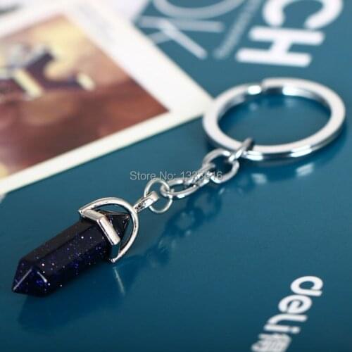 Party Dress Bullet Pendant Keychain Jewelry Healing Black Stone Fashion Keyring Charm Nature