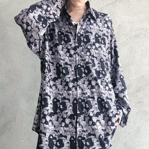 Vintage Graffiti Shirt Women Streetwear Shirt Long Sleeve Blouse Cartoon Pattern Print Shirt Loose Man Shirt Plus Size Shirt