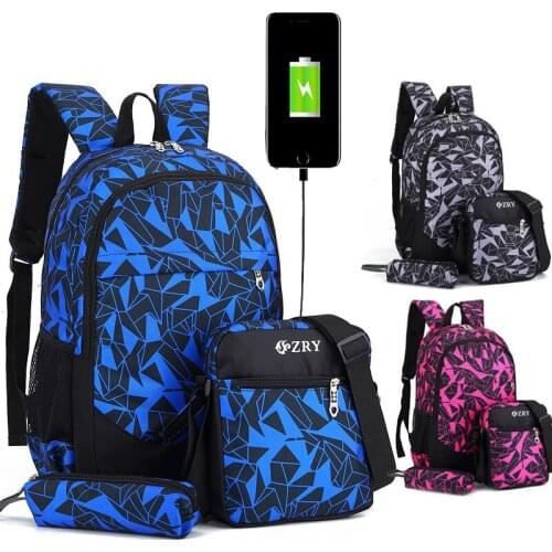 Waterproof Oxford School Backpack USB Charge Design Backpack Schoolbag Male Backpack for Teenagers School Bags Composite Bag