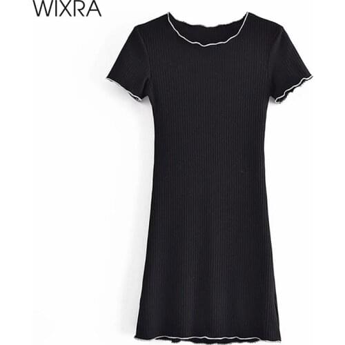 Wixra O Neck Sheath Dresses Womens Short Sleeve Elegant Lady High Street Knit Clothing French Style Summer Hot