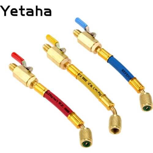 Yetaha 3Pcs 7" 1/4" SAE R410a R134A Refrigerant HVAC AC Charging Hoses With Ball Valve Car Air Conditioning Adapter Tools