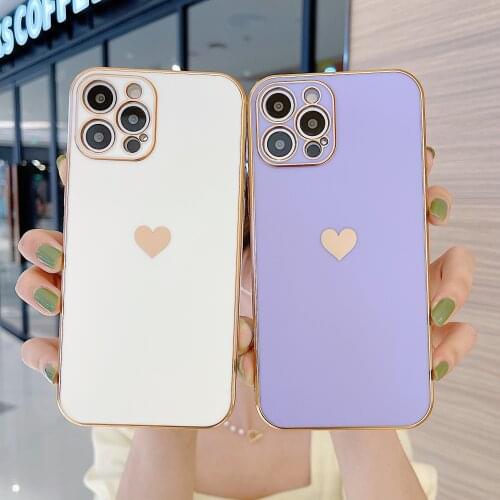 USLION Luxury Electroplating Heart Matte Phone Lens Protection Cover For iPhone 11 12 Pro Max Mini 7/8 Plus X XR XS XSmax SE 20