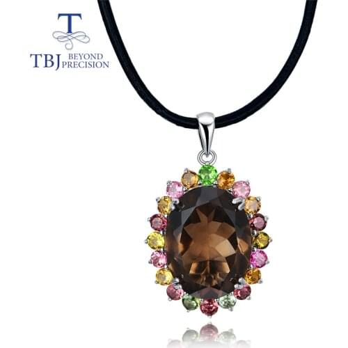 TBJ,Natural gemstone big smoky quartz match tourmaline nice pendant 925 sterling silver fine jewelry for lady birthday gift