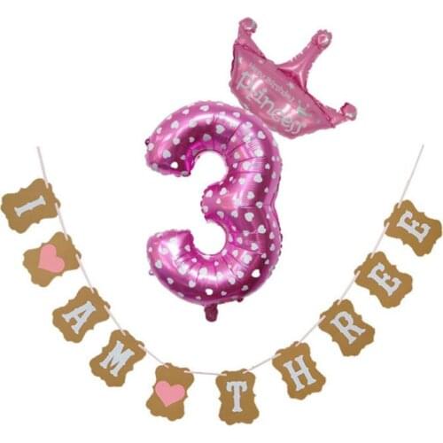 1 Set Creative Hot Sale I Am Three Kraft Paper Banner 3 Years Birthday Boy Girl 3th Balloons Party Decorations Balloon Gift
