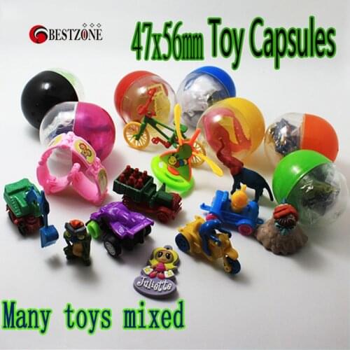 10pcs/pack 47x56mm vending plastic capsules toy balls with different toys ramdom mix for vending machine