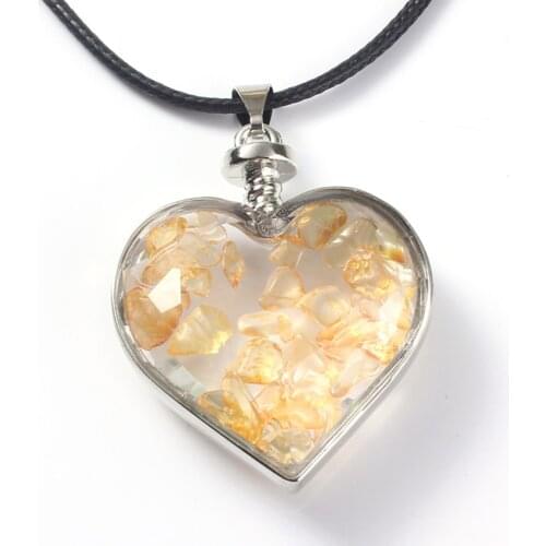 100-Unique Silver Plated Cute Heart Wishing Bottle Natural Yellow Citrines Crystal Pendant Elegant Women Jewelry