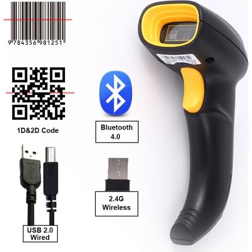 1D/2D Wireless Barcode Scanner Bluetooth Code Reader QR Bar Code Scanner Support Mobile Phone iPad Handheld Reader POS Inventory