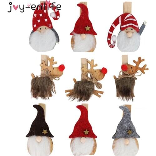 3pcs Elk Santa Claus Clips Christmas Tree Hanging Wooden Ornaments Christmas Decorations for Home Clothespin Craft Photo Clips