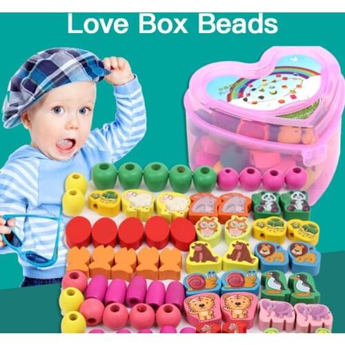 50/55Pcs Per Set Wooden Toys Cartoon Fruit Animals Beads Stringing Threading Beads Game Education Toys For Children Kids