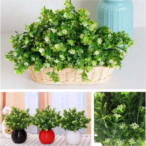 7 Forks Artificial Plants Faux Bean Flowers Shrubs Simulation Grass Leaves Garden Office Yard Wedding Decor
