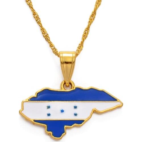 Anniyo Honduras Map and Color Flag Pendant Necklaces for Women Jewelry Patriotic Gifts #133506