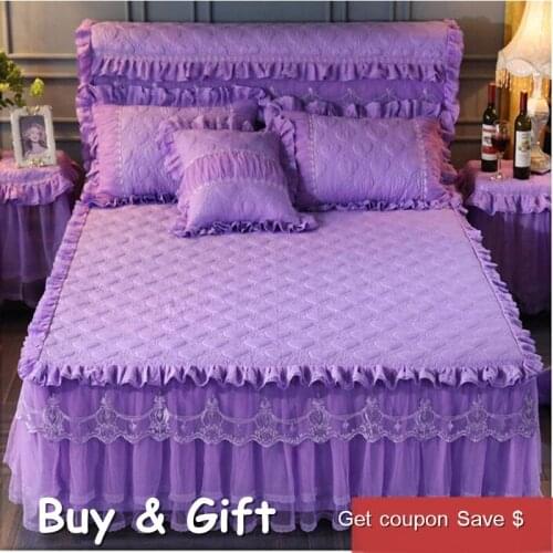 Free shipping Princess lace warm quilted padded bedskirt high quality bed cover bed mattress cover lace sheets