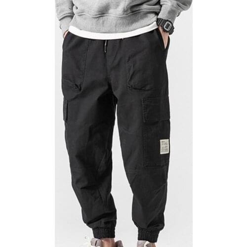 Men Cargo Pants Solid Color Multi Pockets Men Mid Rise Drawstring Trousers Men Casual Streetwear Loose Pants