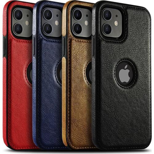 Cell Phone Case PU Leather Protect Cover for iPhone 11 12 Pro Max X XR 6 7 8 Plus Black Business Shell