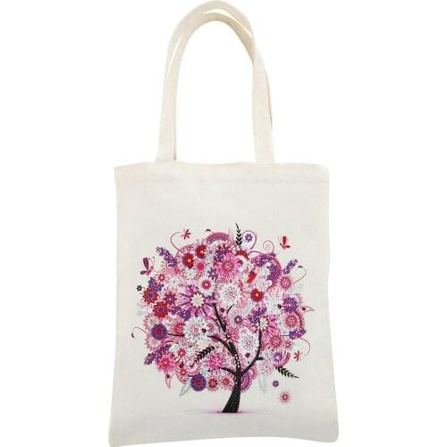 DIY Diamond Painting Pink tree Eco-friendly Shopping Bags Mosaic DrillTote Home Organizer Popular Simple Female Daily Bag