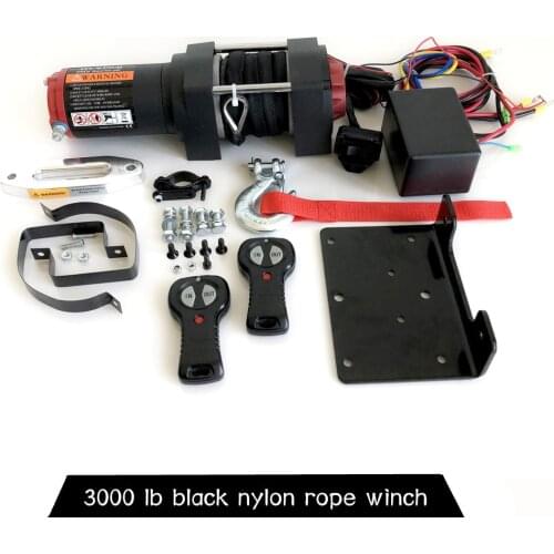 12v Electric Winch - 3000lb Dyneema Synthetic Rope - ATV ,Off Road BLACK Electric Winch