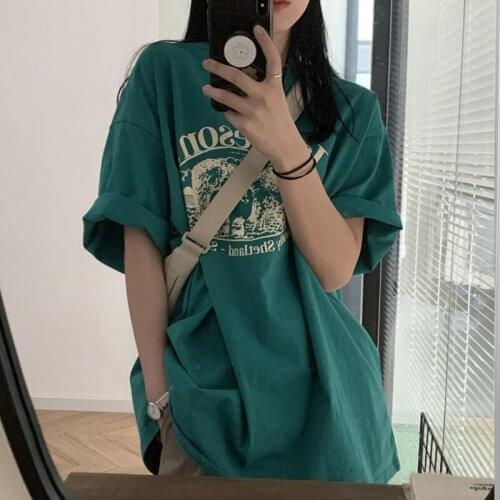 Harajuku Green Girls Tshirt Streetwear Summer Oversized T Shirt Women Short Sleeves Hip Hop Loose Tops Tees M-2XL