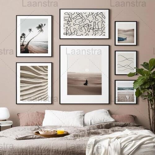Desert Sunset Home Decoration Painting Seaside Coconut Tree Living Room Wall Canvas Poster Messy Lines Abstract Bedroom Prints