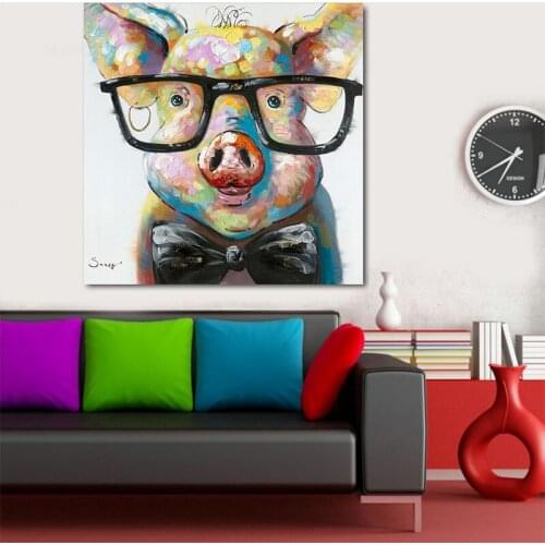 Canvas Paintings Colorful Oil Of Lovely Mr. Pig with Glass Picture Animals Modern Paintings For Living Room Wall Art Posters