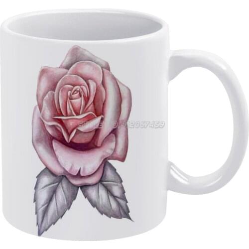 Pink Rose Coffee Mugs Ceramic Personalized Mugs 11 Oz White Mug Tea Milk Cup Drinkware Travel Mug Pink Rose Flower Roses Waterco