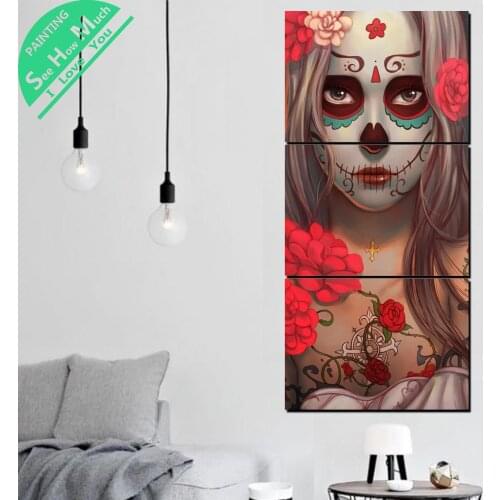 3 Pieces Firing Skull Modern Decor Wall Art HD Printed Canvas Painting with Pictures Decoration for Living Room Decoration