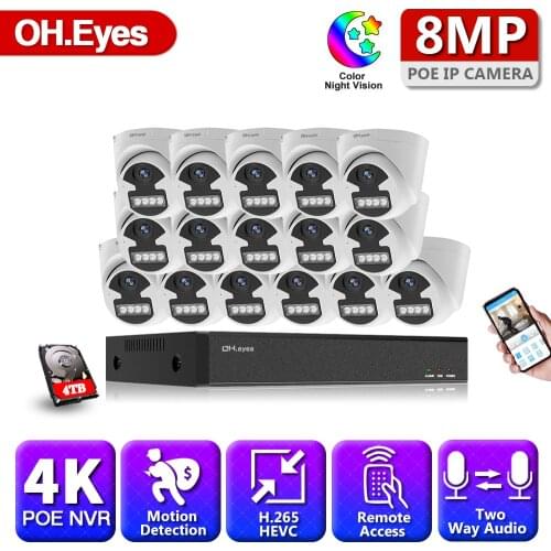 4K HD 16CH NVR Kit H.265+ CCTV Camera Security System 16X 8MP CCTV System IR Outdoor Color Night Vision Video Surveillance Kits