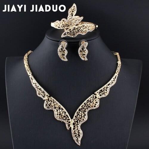 Jiayijiaduo African wedding jewelry set 4PS suit gold-color necklace earrings bracelet for elegant women clothing accessories