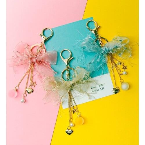 Cute Sweet Lace Bowknot Star Heart Gold Metal Keychain For Women Trinket Key Chains Ring Car Bag Pendent Charm D311