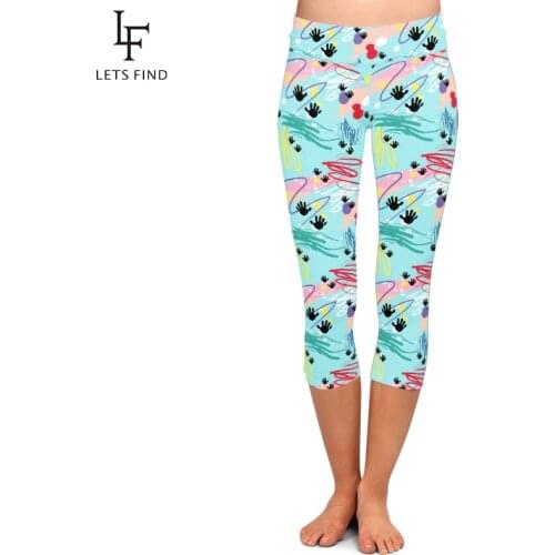 LETSFIND Fashion Graffiti Print Women Elastic Mid-Calf Leggings High Waist Plus Size Fitness Elastic Capri Leggings Sexy Legging