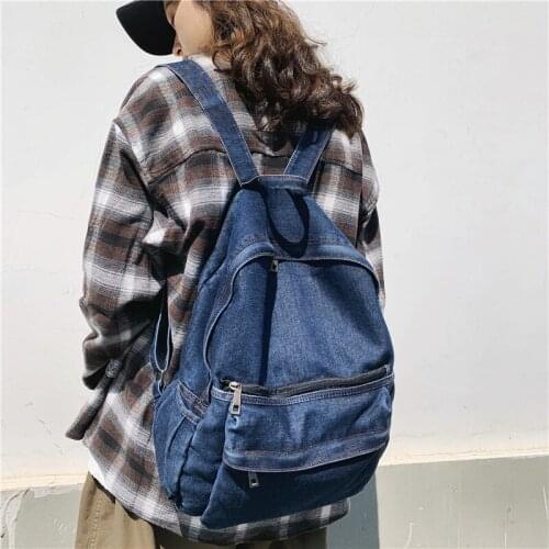 Fashion Washed Denim Backpack for Women Multi-Pocket Backpack Student School Bag Womens Casual Large-Capacity Backpack