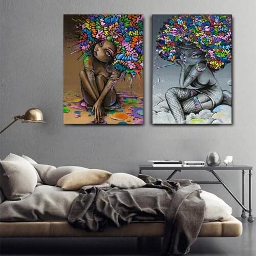 MUTU African American Graffiti Art Sexy girl Wall Canvas Painting Print And Posters Home Decor Picture For Living Room No Frame